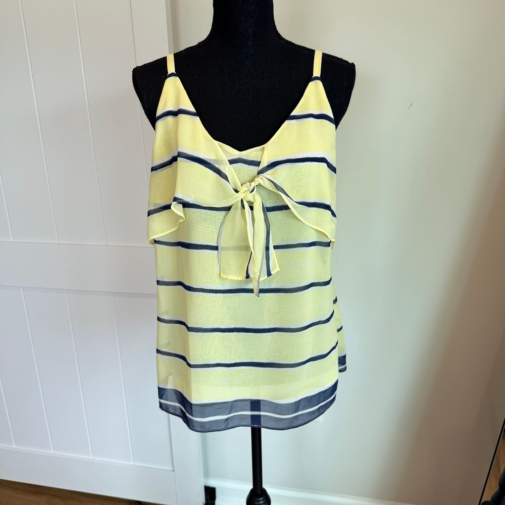 Cabi Yellow Navy Striped Tie Front Cami Top Style 5207 Size M